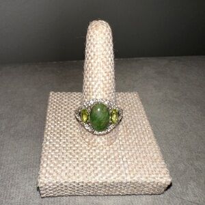 Chromium diopside & peridot ring in sterling silver size 7